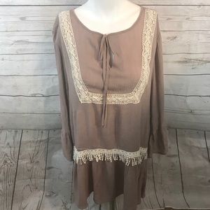 Umgee Dress lace detail taupe size small